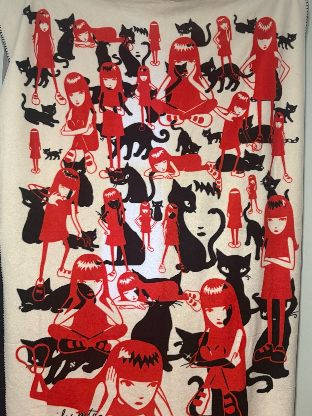 Vintage Hot Topic Emily the Strange with Cats Graphic Fleece Blanket Throw